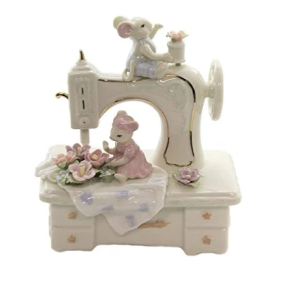 Image of Cosmos 58022 Fine Porcelain Mice and Sewing Machine Musical Figurine, 6 Inch,Multicolor, 5 1/4&quot; x 3 6&quot;H