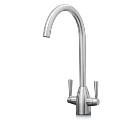 Image of Liquida W05BN Swan Neck Monobloc Twin Lever Brushed Nickel Kitchen Mixer Tap