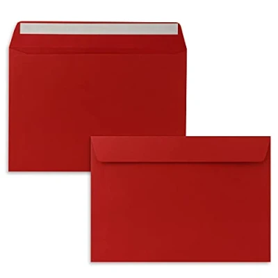 Image of 100x envelopes DIN C5 rose red (red) 16.2 x 22.9 cm self adhesive elegant for large invitations and cards birthdays or weddings