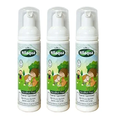 Image of Nilaqua Little Hands Foaming Hand Sanitiser, Alcohol Free, Pocket Travel, Kind To and Non Drying 55ml Trio Pack