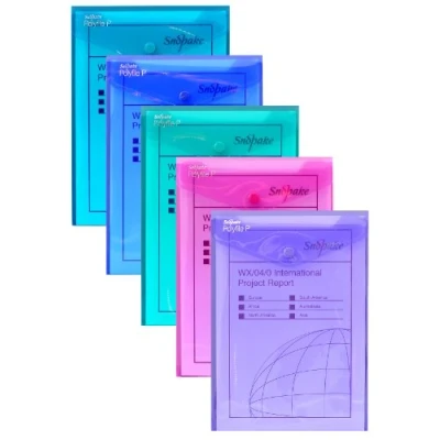 Image of Snopake A5 Polyfile P Portrait Popper Wallet with Press Stud Closure [Pack of 5] Electra Assorted [13274]