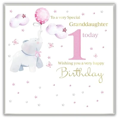 Image of Granddaughter 1st Birthday Card Rush Design To a very special 1 today, Wishing you happy Elephant and butterflies