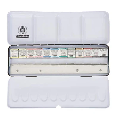 Image of Schmincke HORADAM AQUARELL paint box with 12 finest watercolours, 74412097, metal box, painting set, x 1/2 cells, space for additional cells