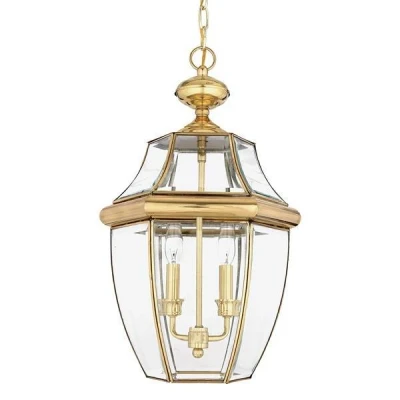 Image of Newbury 2 Light Large Outdoor Ceiling Chain Lantern Polished Brass, E14