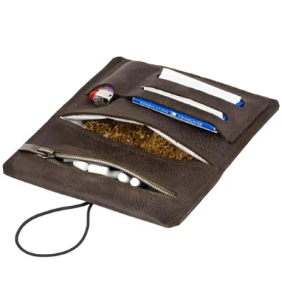 Image of Simaru tobacco pouch made of vegetable tanned leather for 30 g pouch, genuine turner bag with filter compartment and plate holder, durable robust (Brown)