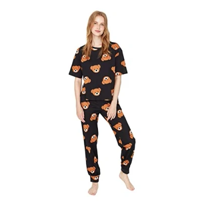 Image of Trendyol Women Straight Medium Knitted T shirt Trousers Pajama Set