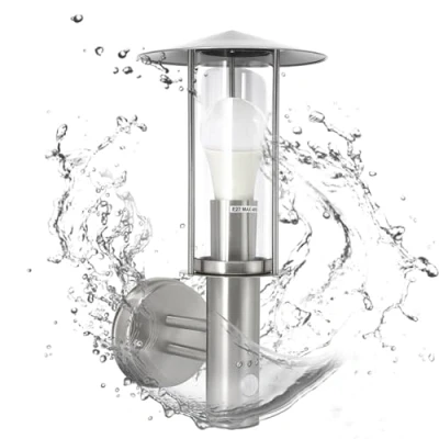 Image of HiBay Outdoor Wall Light Motion Sensor Security Lights PIR Garden Mains Powered IP44 Stainless Steel Outside Porch Lighting, Incl. 12W E27 LED Bulb Warm White