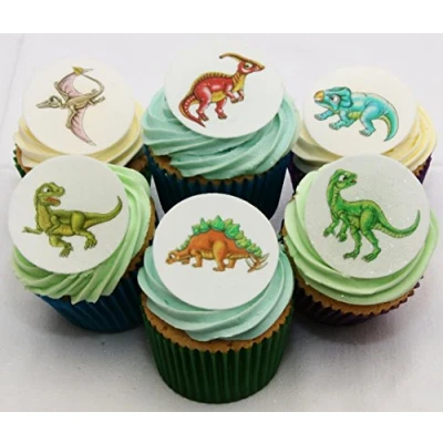Image of 24 Fabulous Edible Pre Cut Wafer Cake Toppers: Dinosaurs
