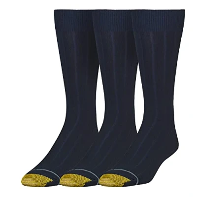 Image of Gold Toe Men&#039;s Hampton socks, 3 pairs crew Navy, L UK