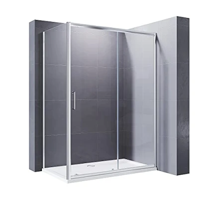 Image of ELEGANT 1600 x 800mm Sliding Shower Enclosure 8mm Easy Clean Glass Cubicle Door with Tray + Side Panel