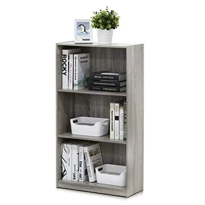 Image of Furinno Basic 3 Tier Bookcase Storage Shelves, French Oak