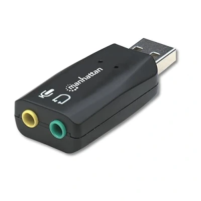 Image of Manhattan USB A Sound Adapter, to 3.5 mm Mic in and Audio Out ports, 480 Mbps (USB 2.0), Supports 3D Virtual 5.1 Surround