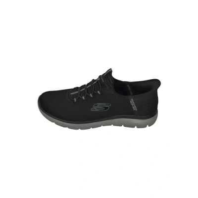 Image of Skechers Men&#039;s Wide Fit Hands Free Slip ins Summits HIGH Range Sneaker, Black Mesh/Trim, 10.5 UK
