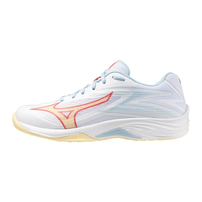 Image of Mizuno Thunder Blade Z Volleyball shoes, Women&#039;s, Size: 5, White/calypso coral/pale banana shoes