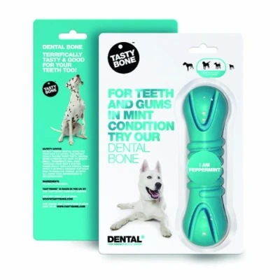 Image of TastyBone TastyBrush Dental Nylon Dog Chew Toy (Peppermint) Strong Healthy Teeth &amp; Gums, Indestructible for Aggressive Chewers, Everlasting Flavour, Made in the UK