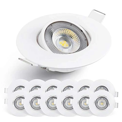 Image of EMOS LED Spot Lights Ceiling Round 5W / 450lm, 6500K Cold White 50 Tilt Swivel Recessed Lights, Ultra Slim Pack of 12 Downlights for Ceiling, Mains Powered,