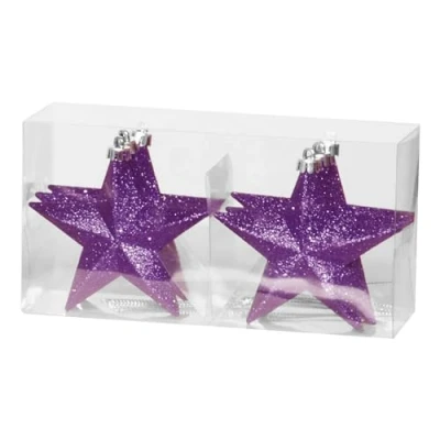 Image of Shatterproof Christmas Stars 6 Pack 100mm Premier Tree Decoration, glitter Star Baubles (Purple 6075)