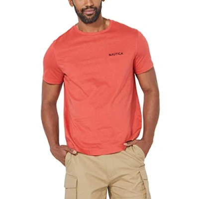 Image of Nautica Men&#039;s Short Sleeve Crew Neck T Shirt, Sunbaked Red Solid, Medium