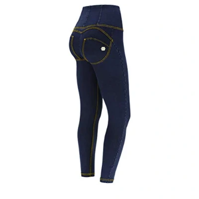 Image of Freddy Shaping Ankle Length high Rise WR.UP® Super Skinny Trousers Dark Jeans Yellow Seam Medium