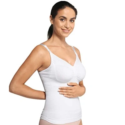 Image of Carriwell Women Seamless Nursing Bra with Shirt, Shaping Warming Top, Braless Wide Straps, Made of Breathable Microfiber[White][Medium]