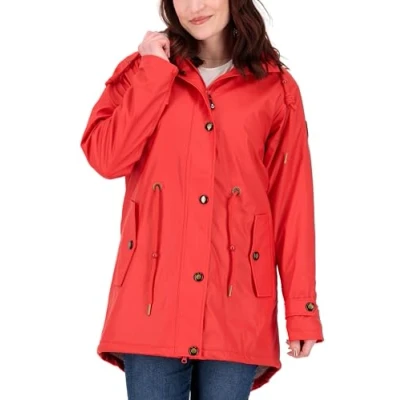 Image of Ankerglut Women&#039;s Friesennerz Raincoat Rain Jacket with Hood Waterproof Weatherproof Windbreaker Teddy Fleece, red, 38