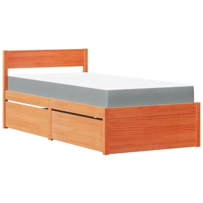 Image of vidaXL Bed with Drawers and Mattress Wax Brown 90x200 cm Solid Wood Pine