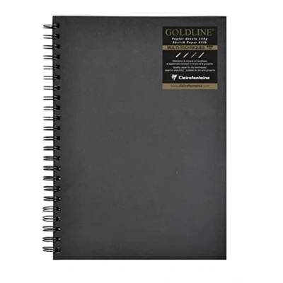 Image of Clairefontaine Ref 34265C Goldline Wirebound Pad (64 Black Sheets) A4 Size, 140gsm Paper, Portrait Layout Cover Suitable for Dry Techniques
