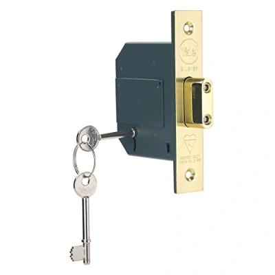 Image of Yale B BSDL 3.0 PB British Standard 5 Lever Mortice Deadlock, Brass Finish, Boxed, Suitable for External Doors, 3 Inch/76 mm