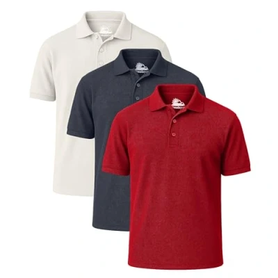 Image of Himalayan Pack of 3 Breathable Cotton Polo Shirts for Men Adult Comfortable and Lightweight Ribbed Collar Quick Dry Short Sleeve Men&#039;s Polos, White/Red/Navy, XXL