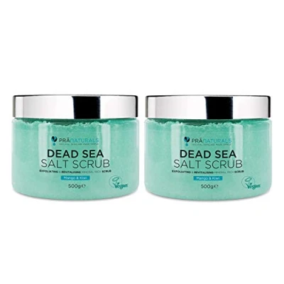 Image of PraNaturals Dead Sea Salt Scrub, 100% Nourishing &amp; Exfoliating, Mineral Rich Smooths Brightens Moisturizes Skin, Enriched with Mango Kiwi Scent (2x 500g)