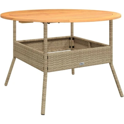 Image of vidaXL Garden Table with Acacia Wood Top Beige Ø110x71 cm Poly Rattan
