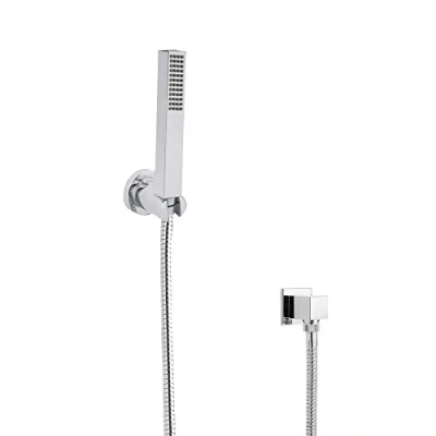 Image of Milano Arvo Modern Square Hand Shower Handset Wall Bracket Outlet Elbow Chrome