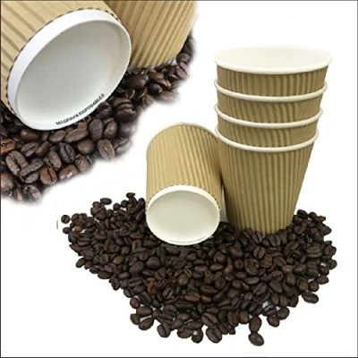 Image of 100 X 16oz / 480ml Belgravia Kraft triple walled disposable paper ripple cups