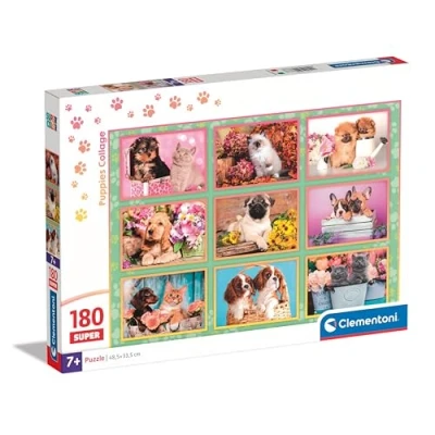Image of Clementoni Jigsaw Puzzle Puppies Collage 180 Pieces Supercolor For Children 7 9 Years, Cartoon, Realistic, Animals, Gift Boy/Girls, Kids, Made In Italy, 29788