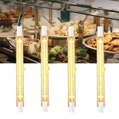 Image of FKLiLEBU 4 Pack 300W R7S Heat Lamp Bulbs 118MM Jacketed Halogen Food Heating &amp; Warmer Lights with CRI 80+ for Buffets, Home Kitchens, Restaurants Cafeterias