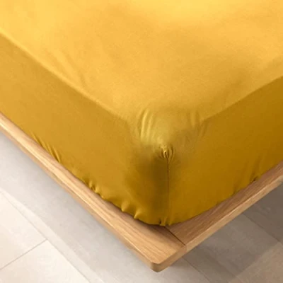 Image of douceur d&#039;intérieur, Biolina Ochre Fitted Sheet (160 x 200 cm) 100% Organic Cotton