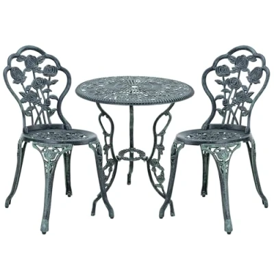 Image of casa.pro Rose Design Garden Bistro Set 1 Table 2 Chairs Cast Iron Green