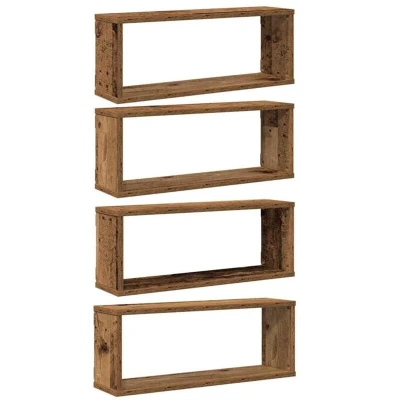 Image of vidaXL wall cube shelves/old wood floating shelves modern style engineered storage for living room/bedroom 60x15x23 cm set of 4