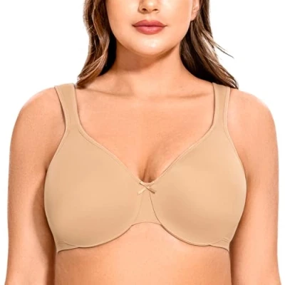 Image of MELENECA Women&#039;s Plus Size Full Coverage Underwire Seamless Non Padded Minimizer Bra Almond 38C