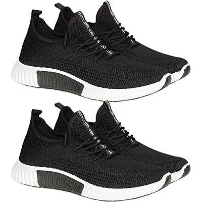 Image of Crosshatch New Mens (2 Pack) Trainers Lace up Boys Lightweight Running Sports Gym Shoes Sneaker UK Black 8