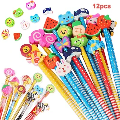 Image of Ormromra 12PCS Funky Pencils with Eraser, HB Pencils, Wooden Lead Writing Drawing Graphite Handwriting Pencil Gifts for Kids, School, Student, Home (Multicolor)