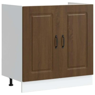 Image of vidaXL Sink Base Cabinet Brown Oak Engineered Wood Modern Style 80x46x81.5 cm Kitchen Storage with Adjustable Feet