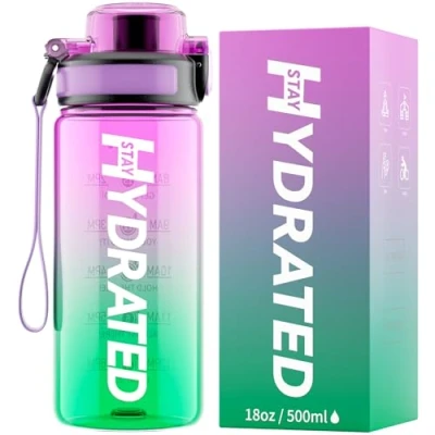 Image of Mevoly Water Bottle, 1L/750ML/500ML Sports Bottle with Time Marking and Quick Flow, Leakproof Free of BPA, Suitable for Kids, Exercise, Camping