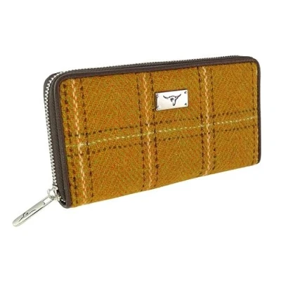 Image of Glen Appin Harris Tweed Large Zip Purse LB2100 Staffa (Colour 130 Mustard Overcheck)