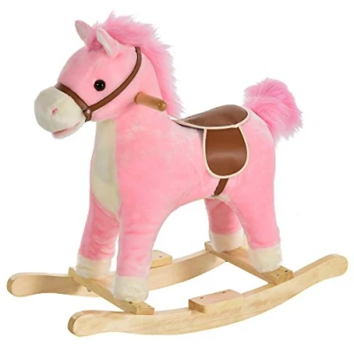 Image of HOMCOM Kids Plush Rocking Horse w/Sound Moving Mouth Wagging Tail Children Rocker Ride On Toy Gift 3 6 Years Pink