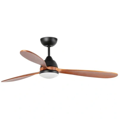 Image of Poros Large 3 Blade Ceiling Fan Matt Black, Walnut with Light 2700K