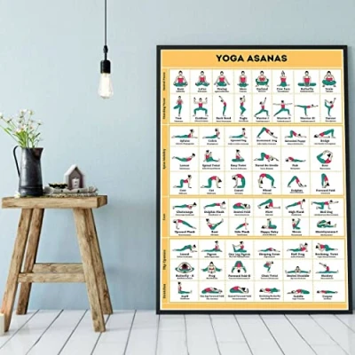 Image of Eeypy Yoga Asanas Poster Poses for Full Body Workout Wall Art Practice From Home Studio Wrapped club exercise encourages decor metal tin sign 8x12 Inch