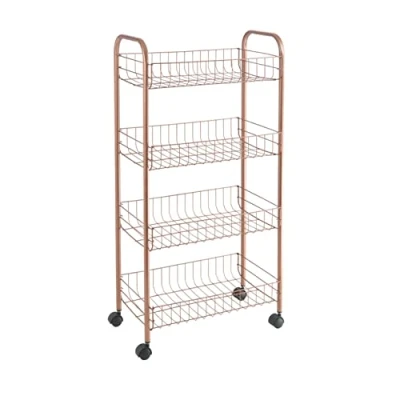 Image of Metaltex Ascona 4 Tier Trolley with Wheels Multipurpose Storage Cart for Home including Kitchen, Bathroom, Office, and Garage Polytherm Copper, 41 x 23 84 Centimetres