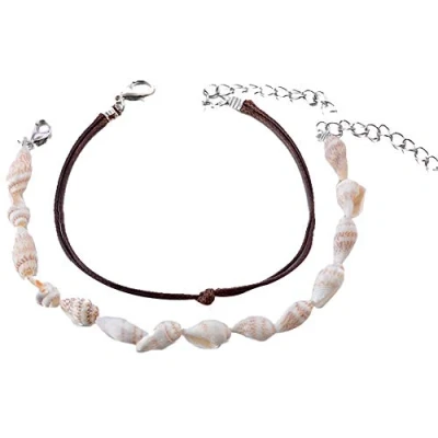 Image of 2pcs Shell Conch Anklet Retro Chain Cotton Thread Ankle Bracelet Foot Jewelry for Women Adjustable