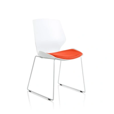 Image of Florence Sled White Frame Bespoke Tabasco Orange Fabric Visitor Chair